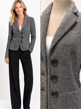 RIANI Wool Black & Grey Houndstooth Blazer Soft Fit Size 10 Tailored